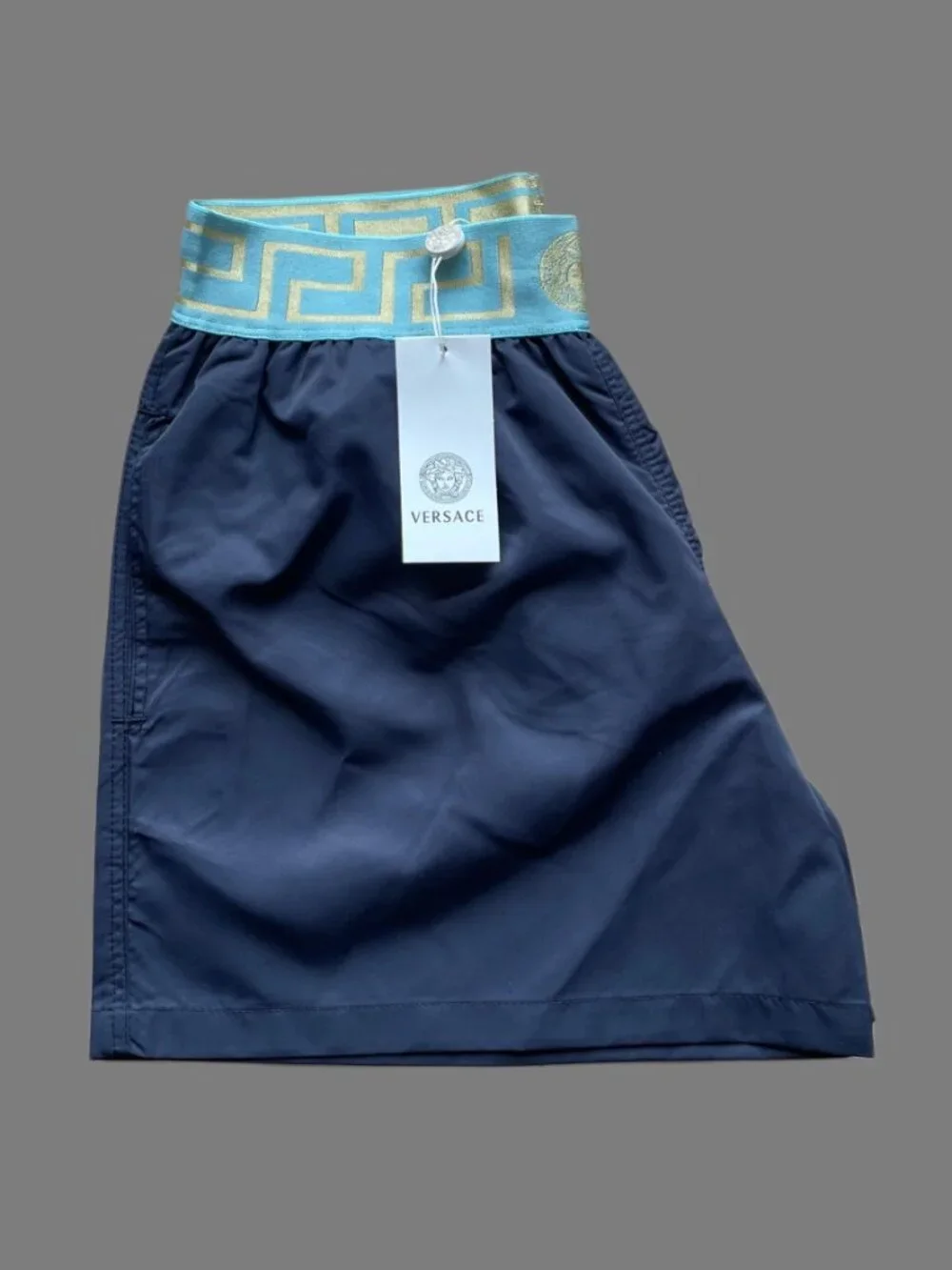 Versace Men's New Elastic Waist Nylon Short Navy Large